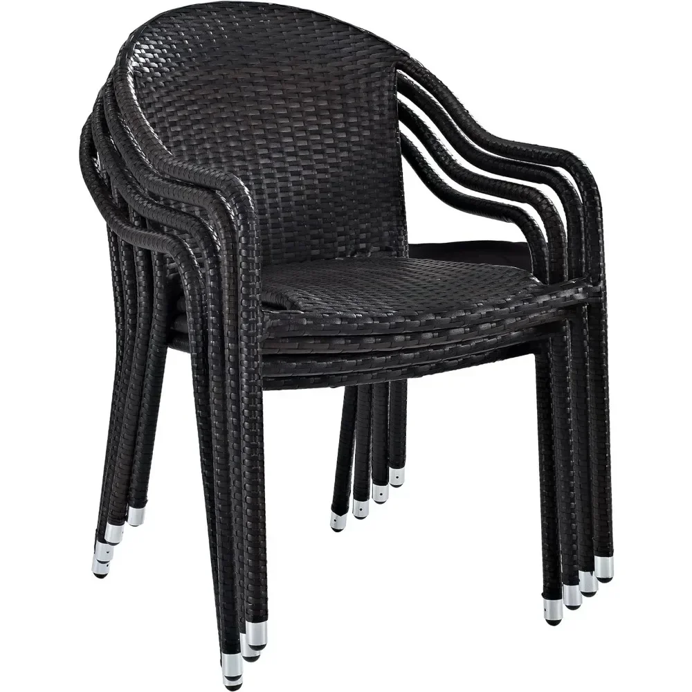 Outdoor Wicker Stackable Chairs, set of 4, UV and Fade Resistant Outdoor Wicker, Durable Steel Frame Designed to Last