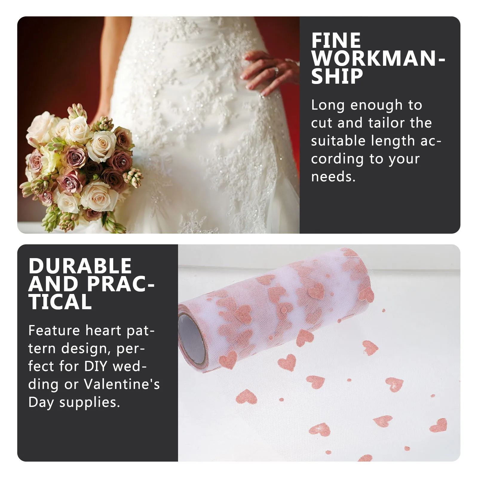 

1Pcs Heart Tulle Roll Polyester Mesh Ribbon DIY Wedding Gift Wrapping Gauze Decorative Craft Ribbon Heart Tulle Roll