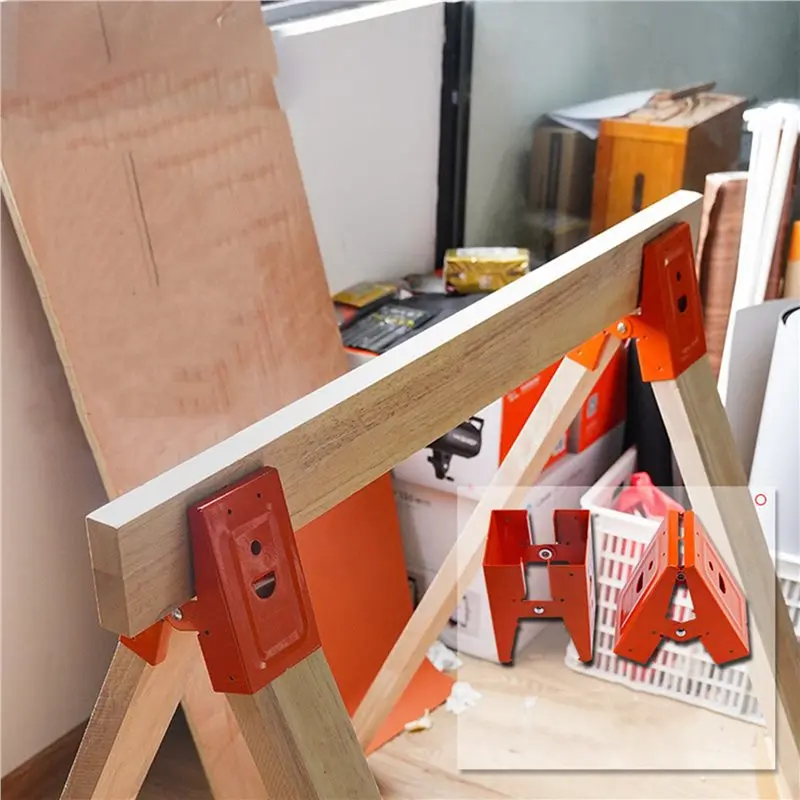AT44 6X Woodworking Table Mobile Bracket Fixing Clip, Saw Horse Clips Steel Reinforcement Clamp for Carpentry