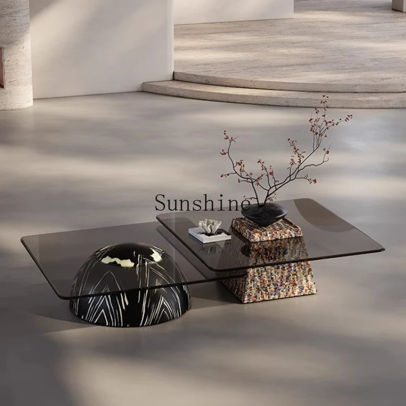 

Italian minimalist glass living room home high-end modern minimalist art coffee table combination design