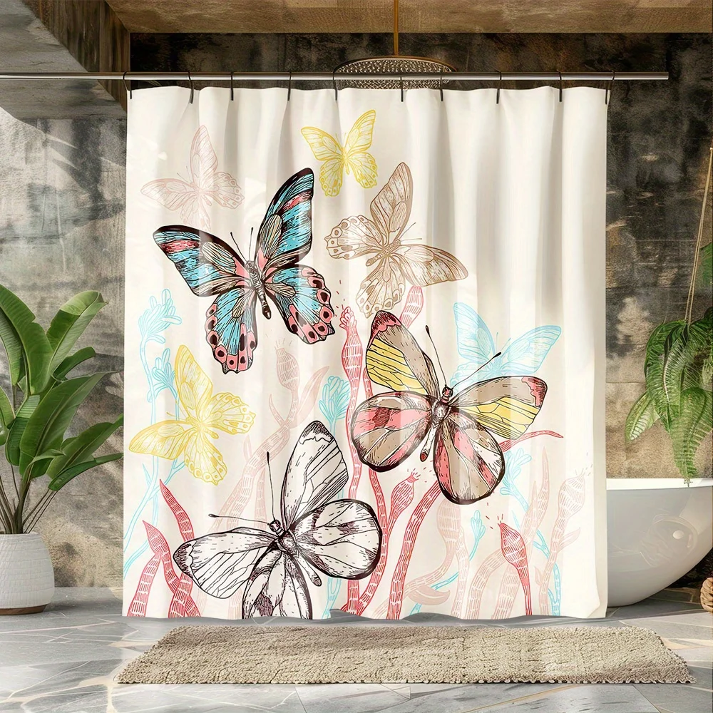 

Vibrant Butterfly Shower Curtain HD Digital Print Polyester Fabric Waterproof Bathroom Decor with Eyelets Easy Hang Home Hotel