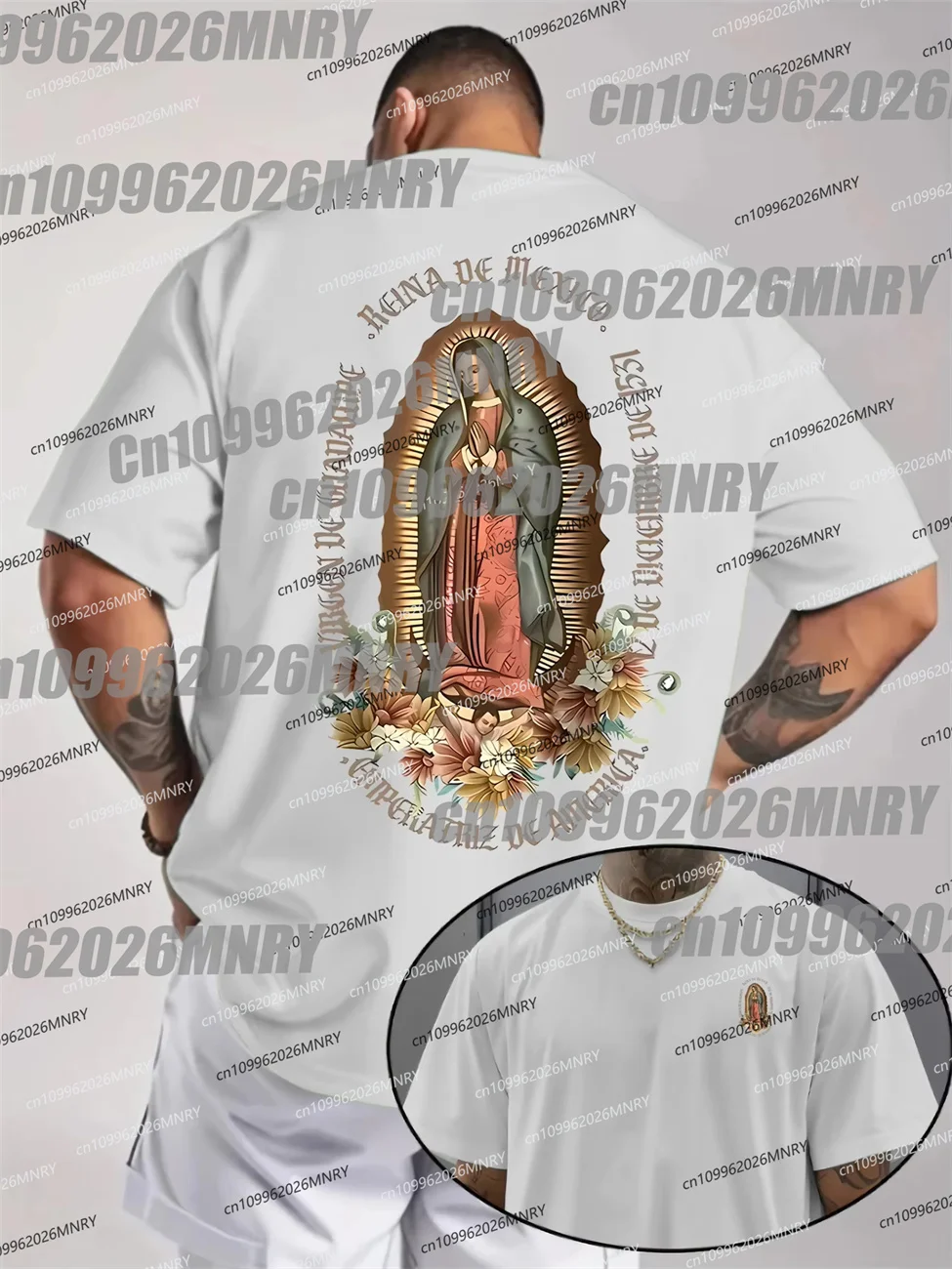 Guadalupe religious T-shirt Men's with a floral print of Our Lady of suitable for summer Kid wear and special occasions