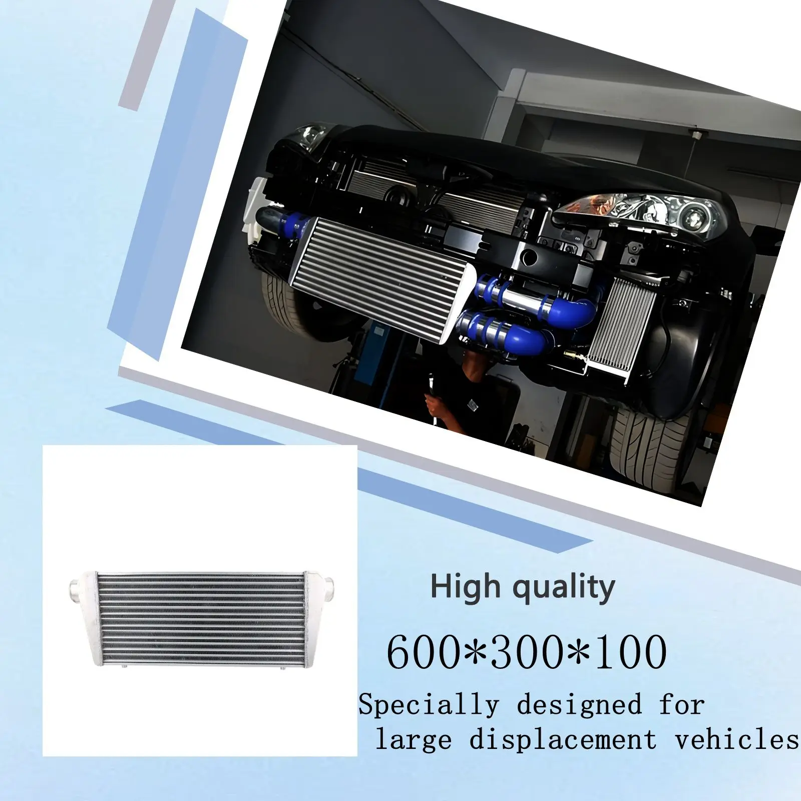 

600*300*100 Intercooler High-Efficiency Tube Design 76mm OD Front Mount for large displacement vehicles