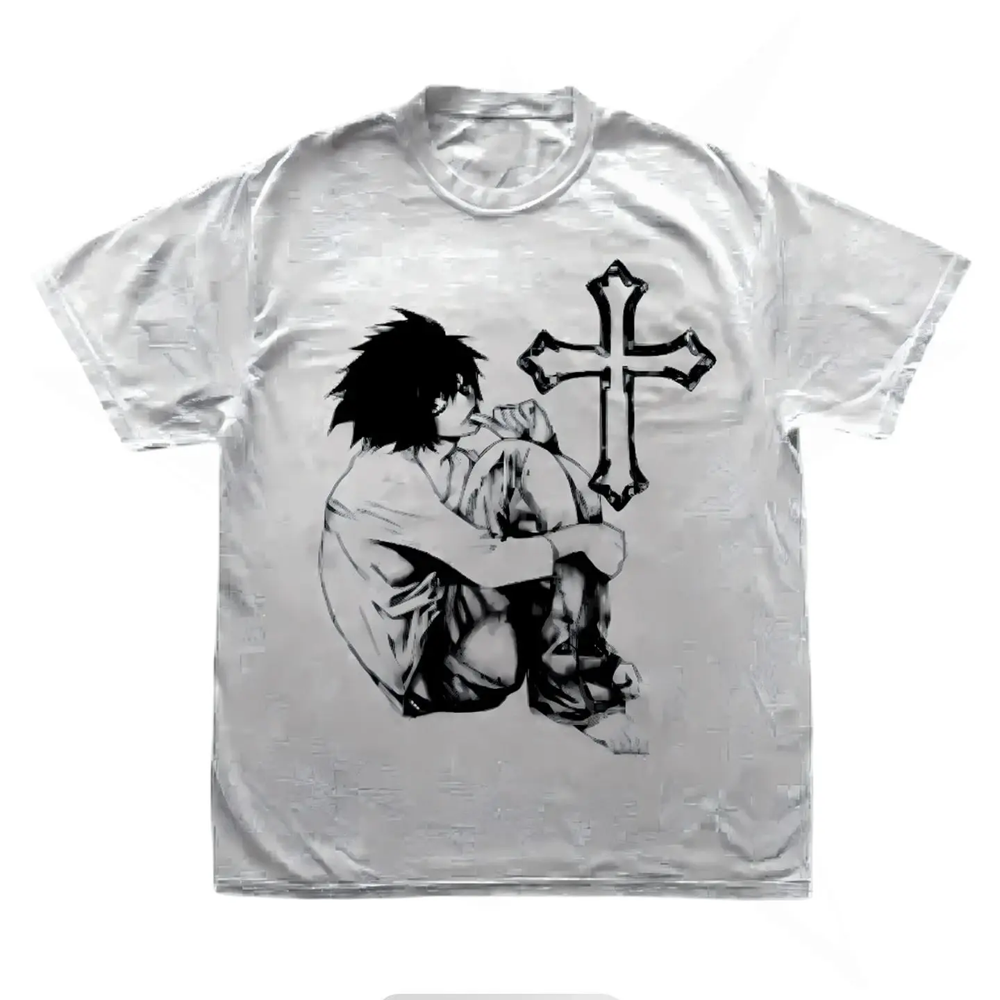 Camisetas de algodón con estampado Harajuku, estética gótica Y2K, camiseta vintage de manga corta, camiseta con estampado de esqueleto y crucifixión, ropa urbana punk unisex