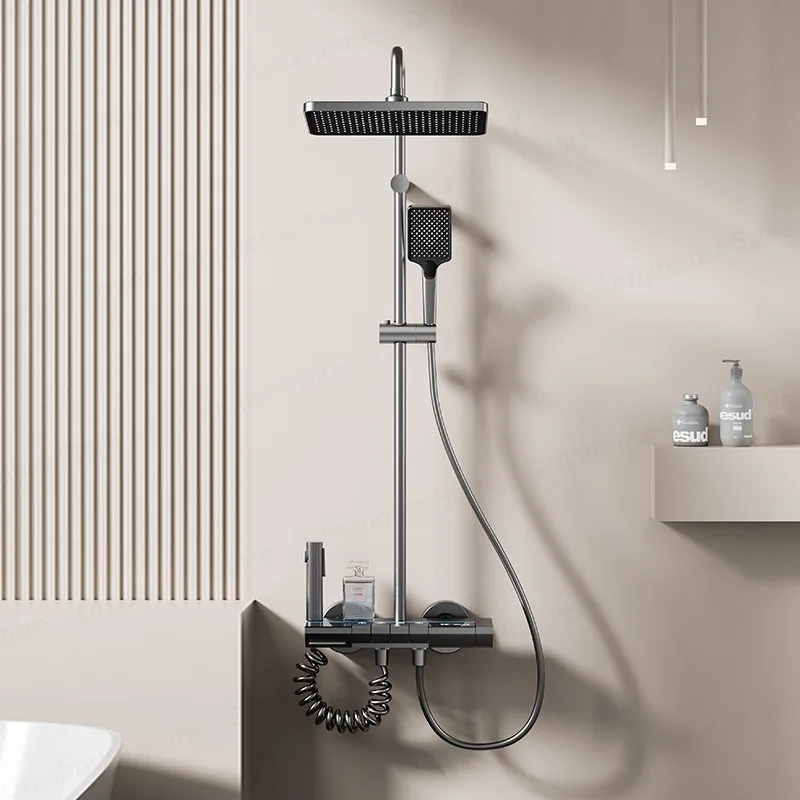 

Душевой набор с цифровым дисплеем температуры, бытовая поворотная ручка под давлением, алюминий, бронзовый, серый, многофункциональный душевой набор