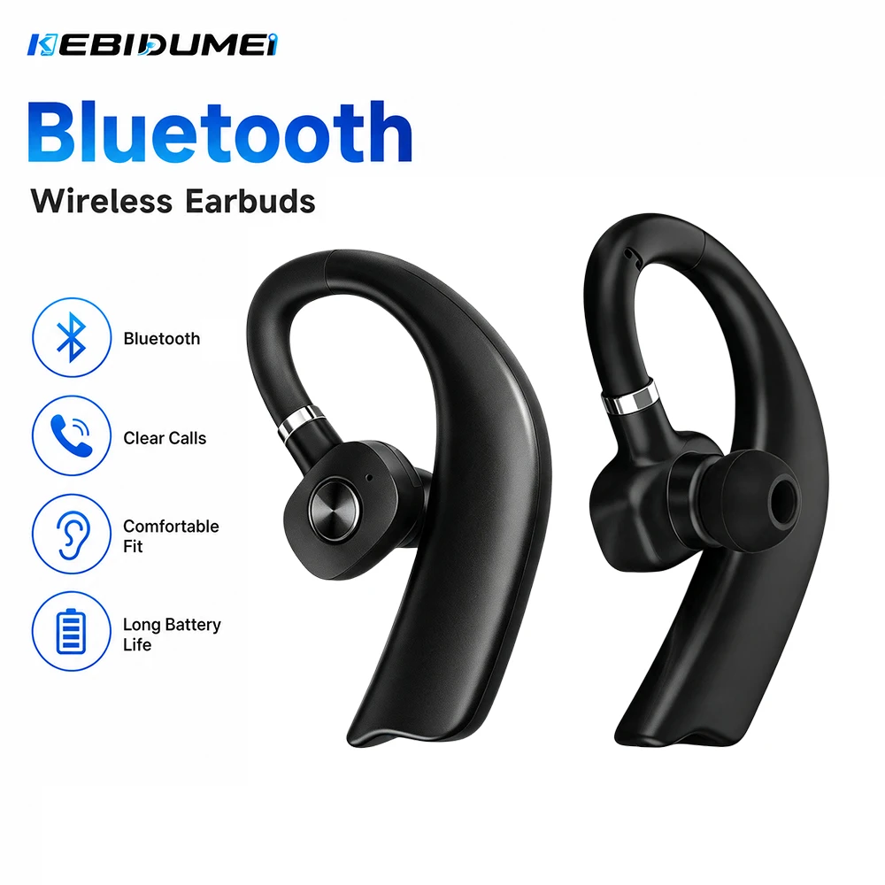 KEBIDUMEI Bluetooth Wireless Earphone 180° Rotation Ear Hook Headphone Noise Cancelling Earbud Long Standby Music Headset