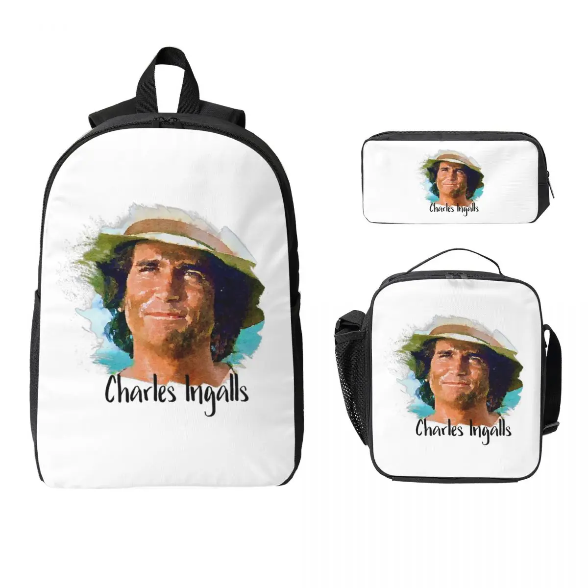 

Charles Ingalls Little House On The Prairie Backpack Student Boys Girls BookBag School Bag 3ps Insulated Lunch Bag Pencil Case
