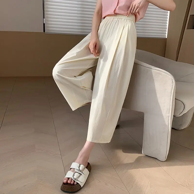 Radish Eight-quarter Quick-drying Protection Casual Women's Spring and Autumn Elastic Waist Ice Tow Leg Pants