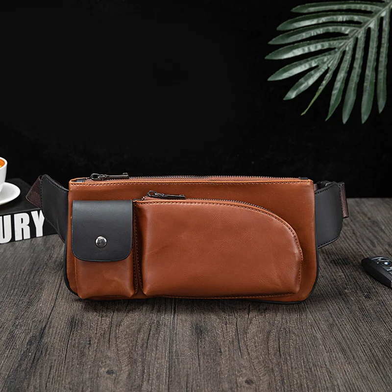 

New Multifunction Men's Waist Bag Sports Chest Bag PU Leather Male Fanny Pack Fashion Casual Messenger Bag Man Belt Bag