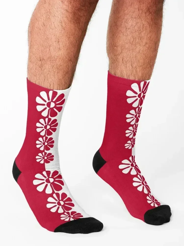 1960's جريئة ريترو مود الزهور باللونين الأحمر والأبيض الجوارب أحذية الجري الكرتون الصبي الطفل الجوارب النسائية #3