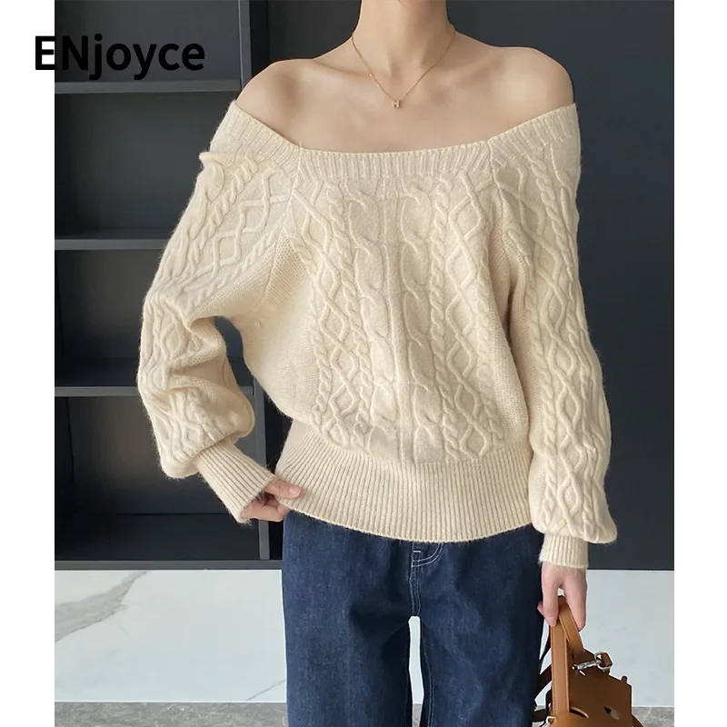 

Fall Winter Women Simple Slack Neck Knitted Sweater Jumpers Pullovers New Korean Style Casual Loose Short Knitwear Cropped Tops
