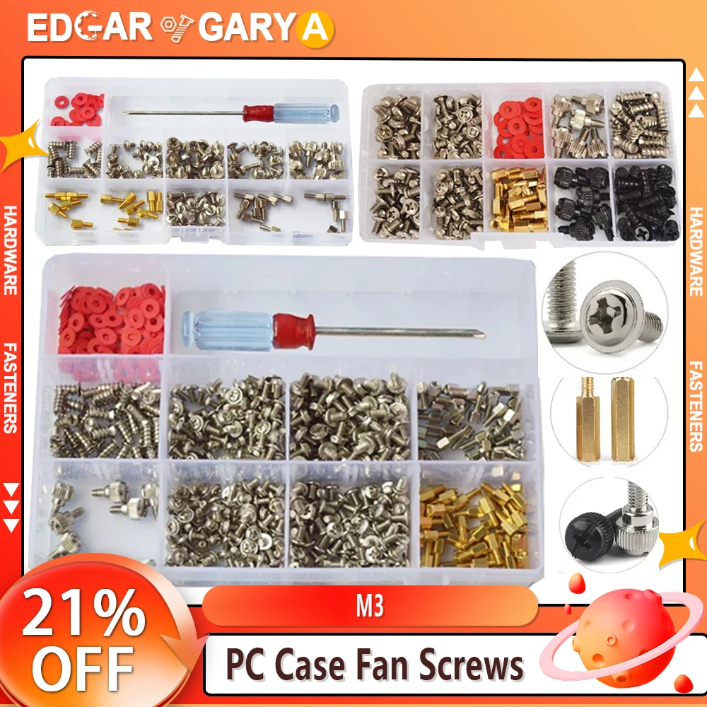 PC Case Fan Screws PCB Support Standoffs Kit DIY Motherboard Pillars Spacer Mount Hard Drive Red Washers Computer Screw Kit