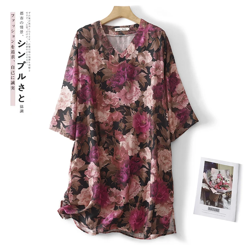 

Summer New Ramie Printing Retro Casual Shirt Loose V-neck Long Shirt Women Tops Blouse Camisas De Mujer