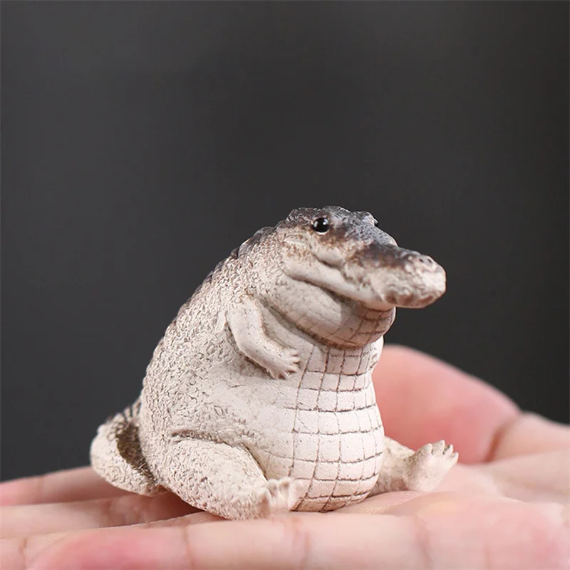 Boutique Purple Sand Tea Petting Little Crocodile Tea Pet Ornaments Home Table Decoration Resin Statue Crafts Gift