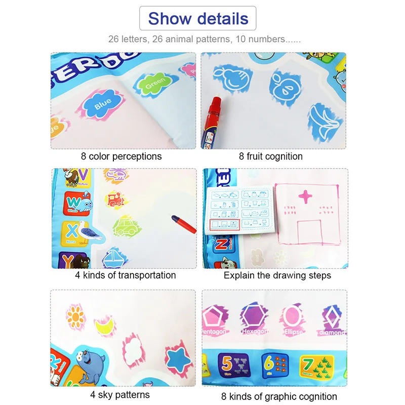 Magic Water Drawing Mat Reusable Coloring Doodle With Magic Pens Painting Board Montessori Educational Toys Kids Children Gift