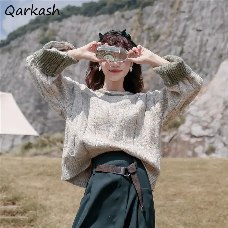 

Pullovers Women Thick Warm Sweater Sweet Girls Simple O-neck Knitwear Ulzzang Vintage Tender Popular Daily Newest Prevalent New