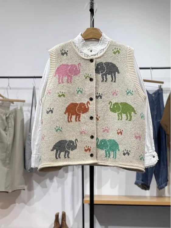 

Удобный вязаный женский жилет, новый осенний милый цветной блузка с маленьким узором, универсальный топ без рукавов для поездок на работу, круглый Ne