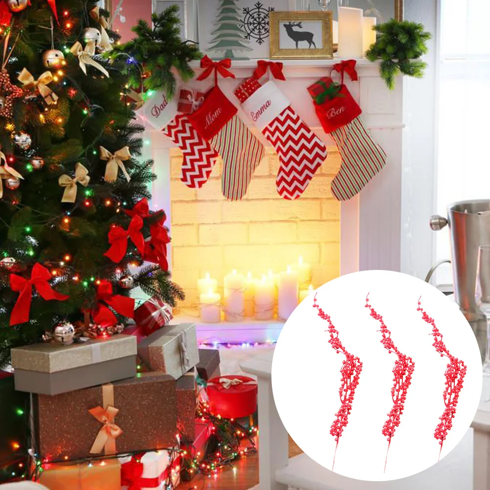 

3Pcs Christmas Red Berry Branch Artificial Berry Stems Decorative Festival Craft Wedding Photo Props Holly Christmas Berries