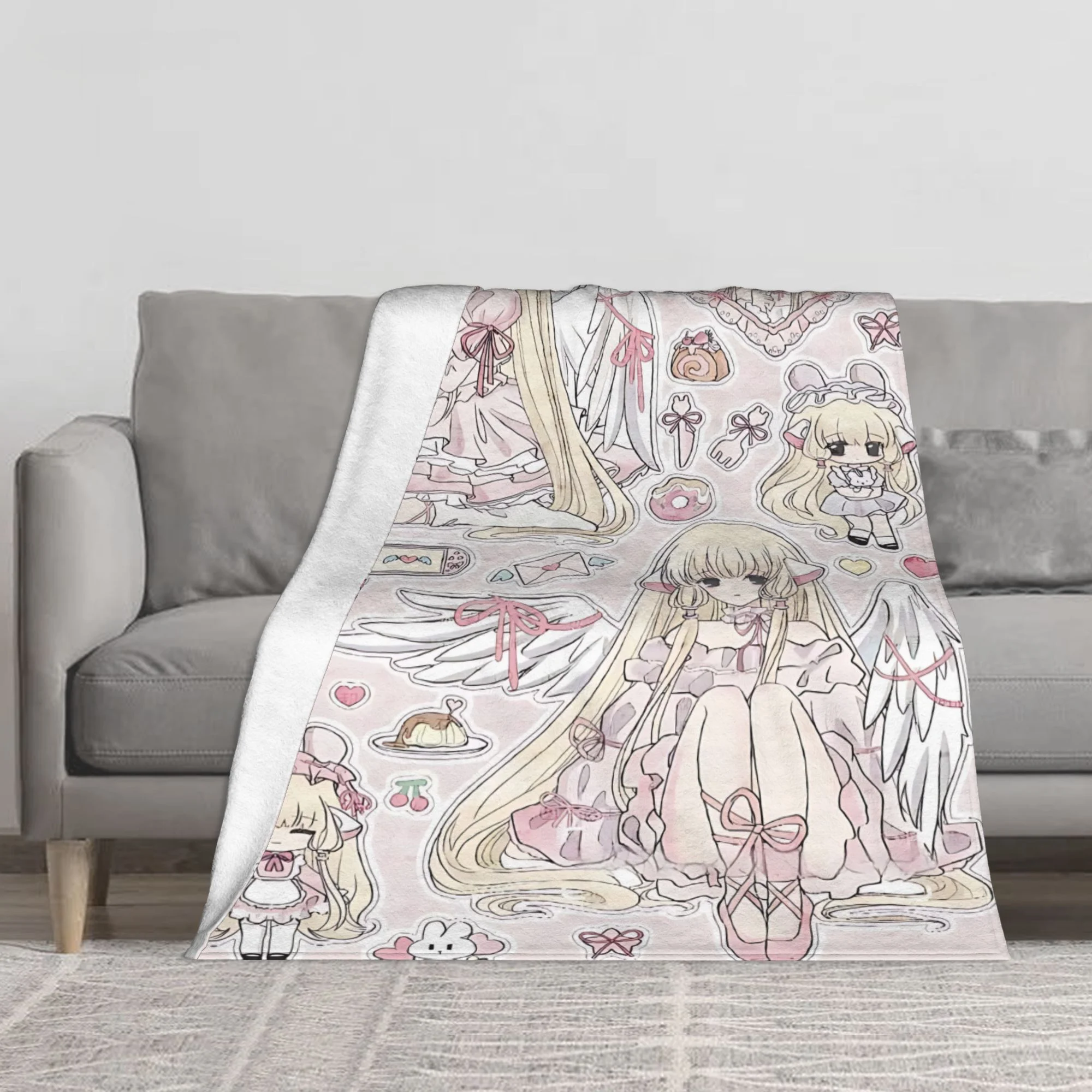 Chobits Anime Winter-Flanelldecke für Zuhause, Reisen, Überwurfdecke, Decke für Winter, Weihnachten, Überwurfdecke, Weihnachtsdecke