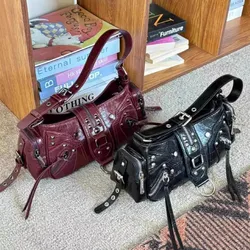 NEW Underarm Bags For Women Luxury Designer Handbag Purses New In Vintage PU Leather Rivet Decoration Shoulder Crossbody