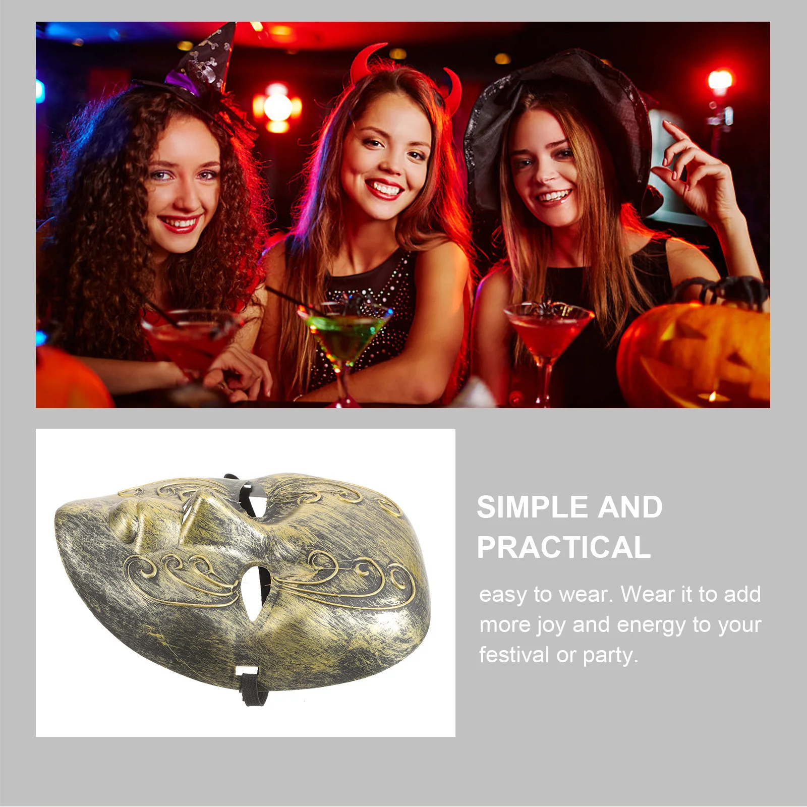 

Full Face Vintage Style Mask Unique Venetian Masquerade Mask Durable Plastic for Festival Cosplay Party Accessory