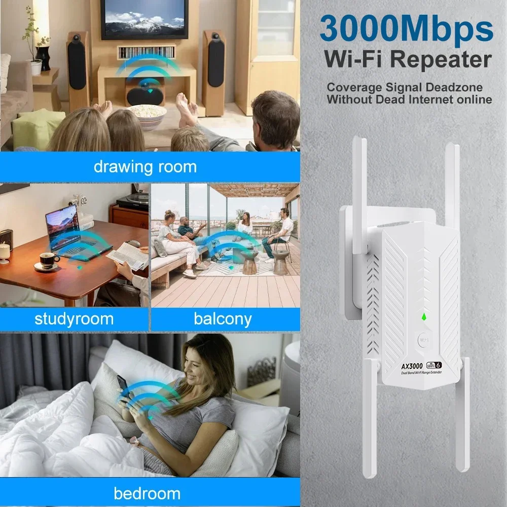 Kebidumei ax3000 wifi 6 repetidor extensor impulsionador banda dupla 2.4g/5ghz wi-fi wps amplificador de sinal roteador de rede para escritório em casa