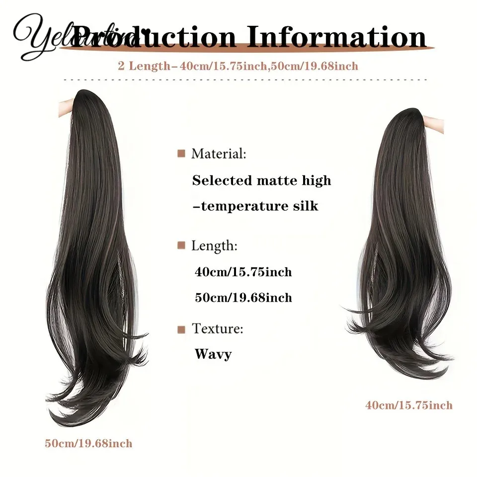 YELOWTIM Synthetic Long Straight Claw Clip On Ponytail Hair Extensions 20Inch Heat Resistant Pony Tail Hair piece For Women