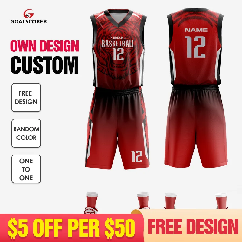 

Customizable Sublimation Blank Basketball Uniforms Digital Printed Personalized Black Red Basketball Jersey Sets For Mens M9910