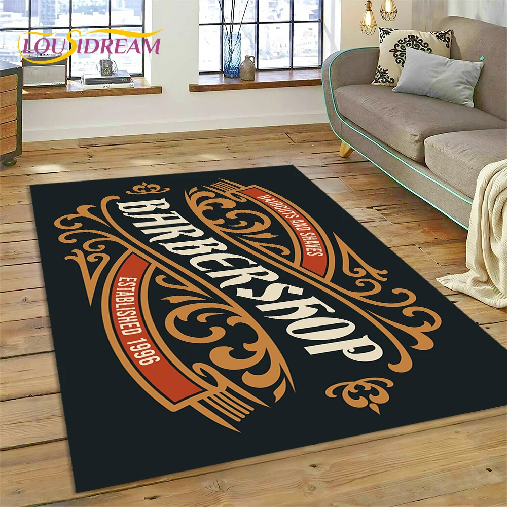 Fashion Barber Shop Logo Skull Vintage Rug Carpet for Living Room Bedroom Decor,Floor Mat Non-slip Decoration for Sofa Doormat
