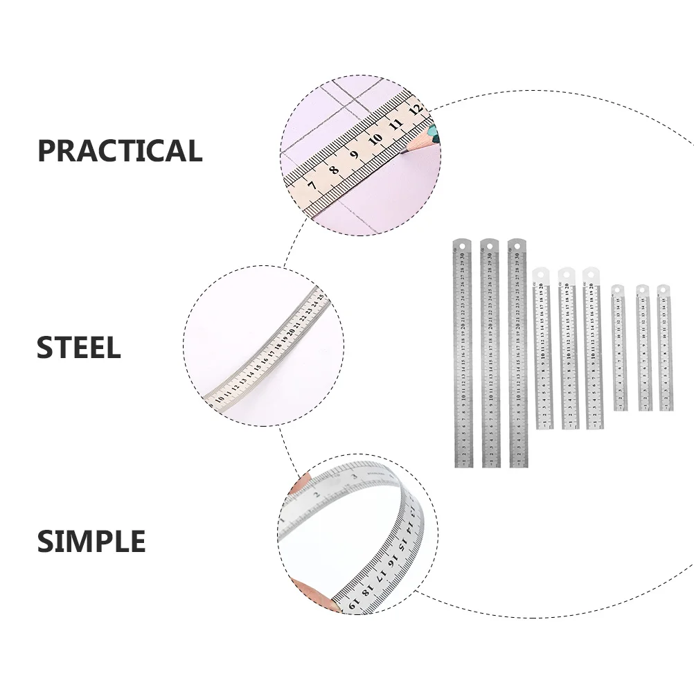 9 قطعة مساطر من الفولاذ المقاوم للصدأ 15/20/30 سنتيمتر مسطرة قياس مستقيمة لمكتب المدرسة رسم متري أداة حافة معدنية الطلاب