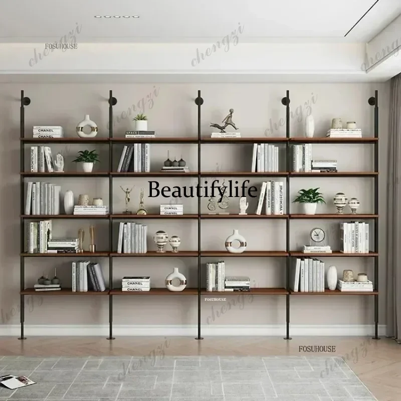 M9344  Luxury Solid Wood Bookshelf Partition Display Shelf Industrial Iron Bookcase Library furniture Multi-layer Book Rack
