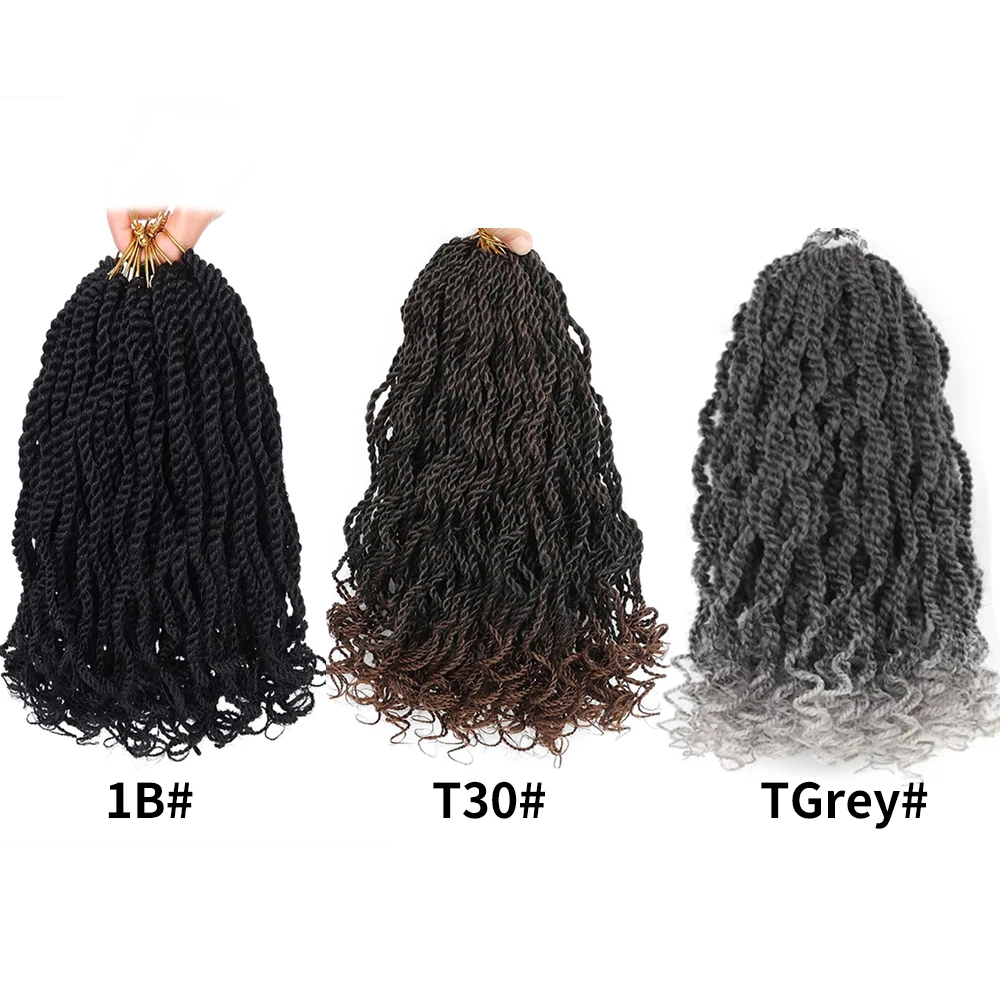 8 عبوات من شعر كروشيه سنغالي مموج مع أطراف مجعدة، ضفائر كروشيه قصيرة صناعية سوداء مقاس 8 بوصات،