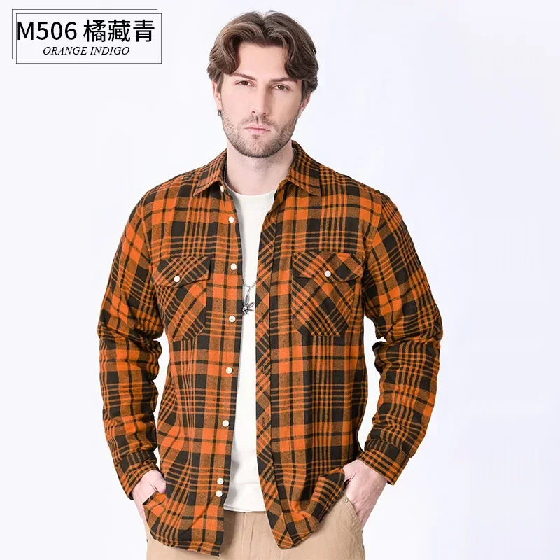 New US Size M L Men\'s Shirt Long Sleeve Spring and Autumn Pocket Flannel Plaid High Quality Wear Free Breathable Plus Size