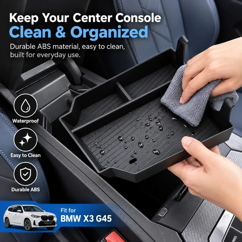 For BMW X3 G45 2025-2026 ABS Black Car Armrest Storage Box Organozer Tray Interior Car Accessories