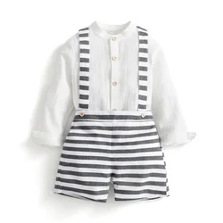 2024 Summer Baby Spanish Clothes Set Brother Sister Matching Outfits Black White Striped Cotton Suits Girls Dresses Boys Sets