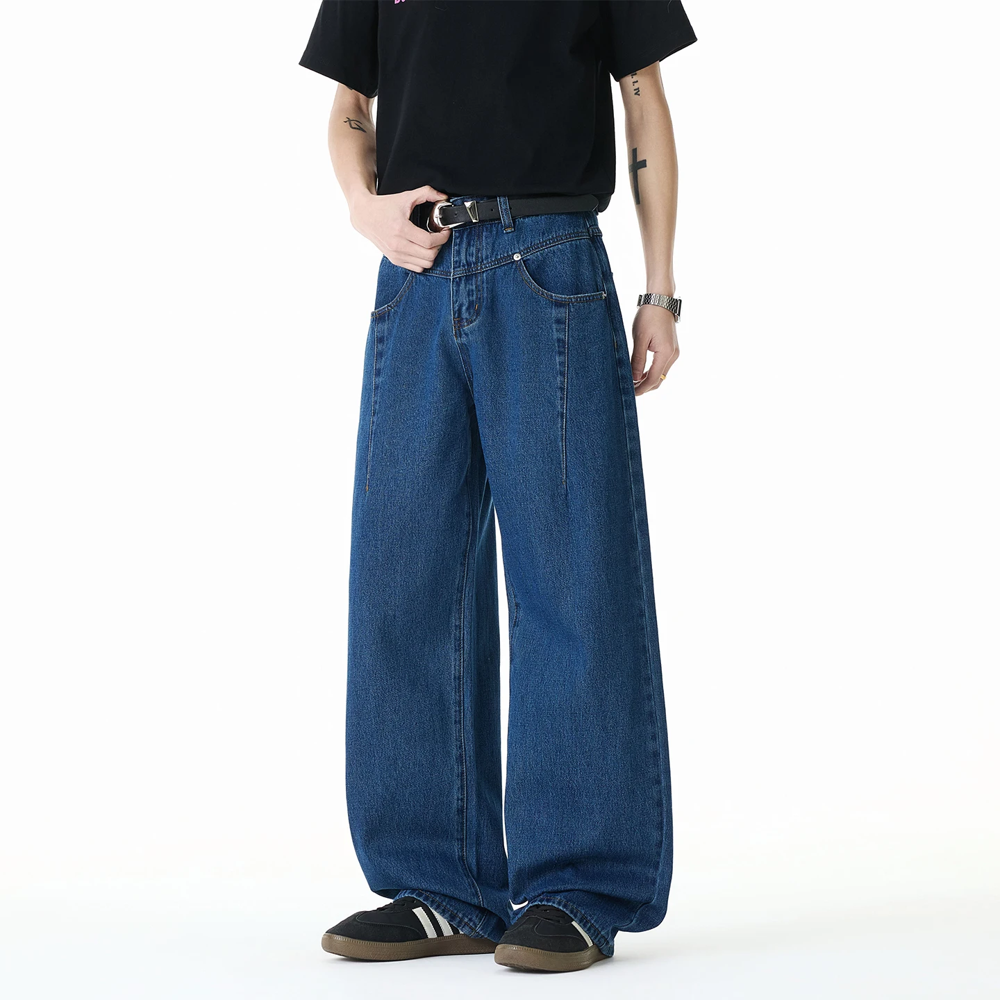 Men's Women's Denim Jeans Classic Rivet Stitching High Street Fashion 2026 New Straight-leg Loose Men's Wide-leg Pants Trousers
