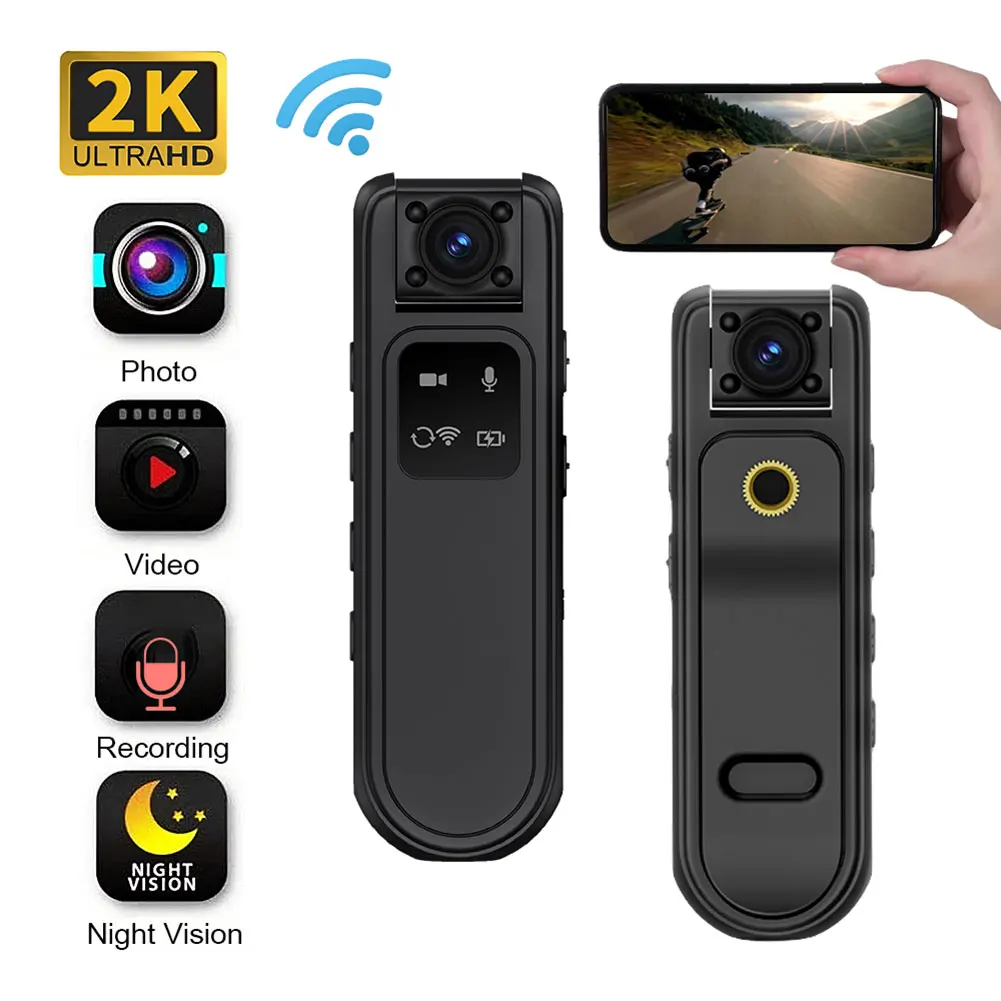 HD 2K Mini Camera Wearable WiFi-police Video Recorder Miniature Camcorder Small Body Worn Cam for Security Guard Law Enforcement