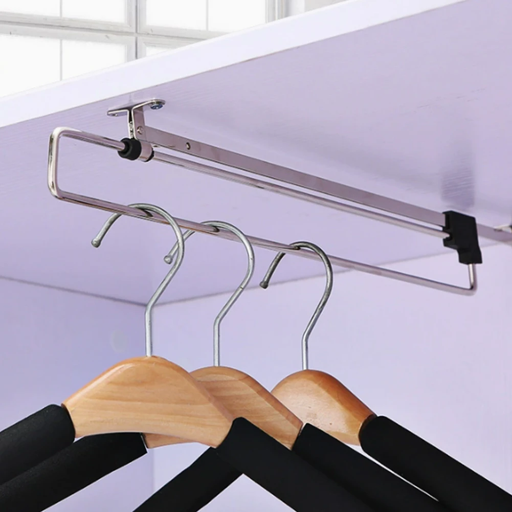 2pcs Retractable Closet Pull-Out Rods Adjustable Telescopic Hangers For Wardrobe And Laundry Room