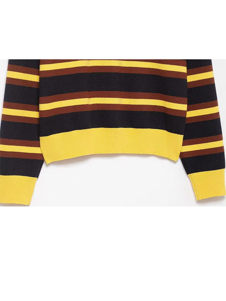 HH جديد المرأة المشارب طويلة الأكمام زر الديكور بولو طوق البلوز محبوك سترة الإناث سليم صالح الترفيه القمم #5