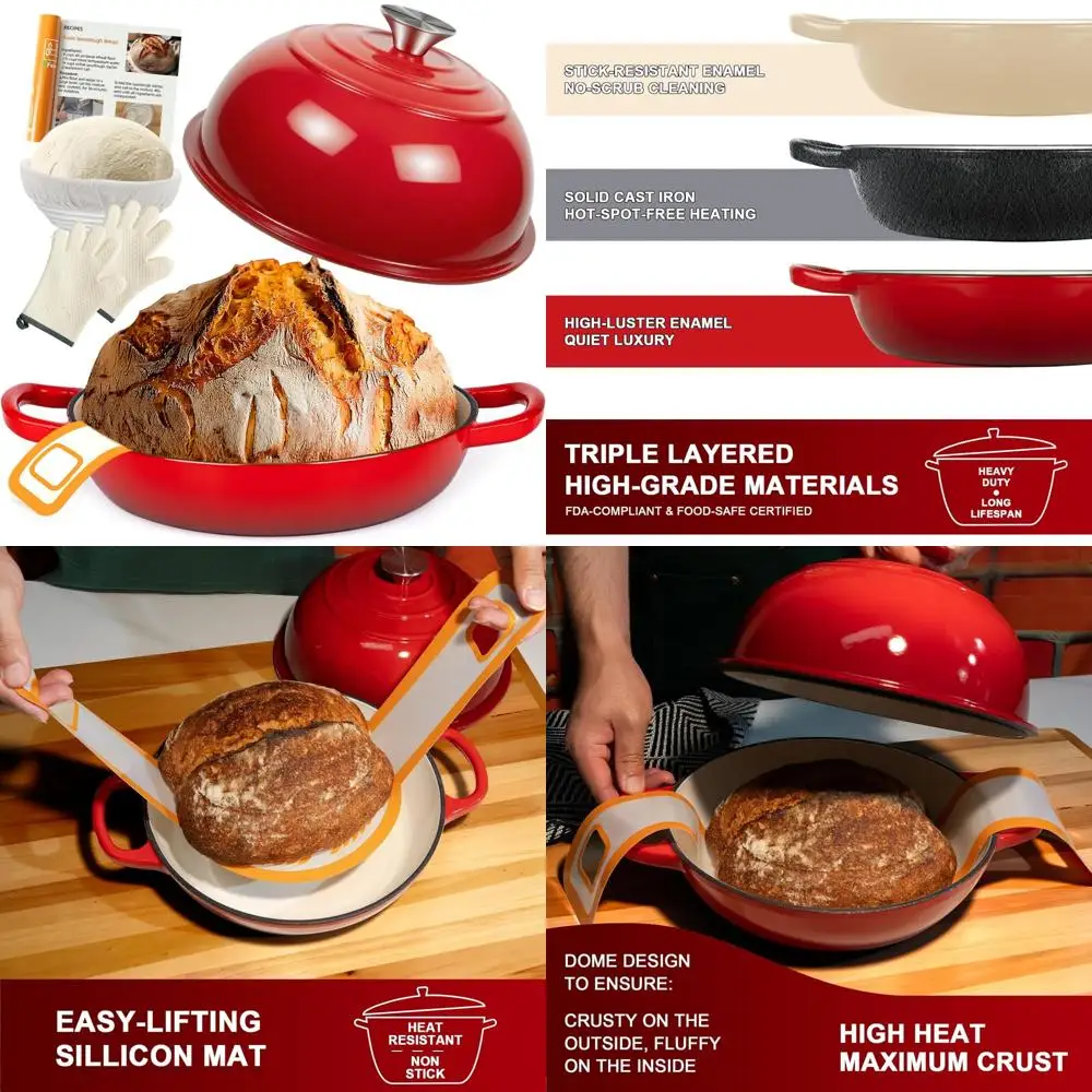 

Enameled Cast Iron Dutch Oven Pot with Lid, Multi-Functional for Bread Baking, Ideal for Sourdough and Traditional Loaves