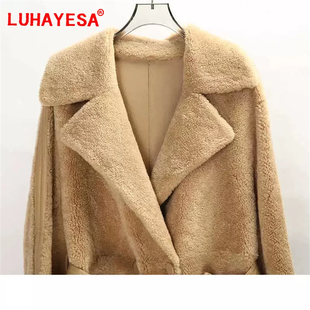 2024 L Vissesa Spain Pearl Lamb Sheepskin Fur Shearling Одежда для женщин Очень длинное зимнее модное тонкое пальто с воротником из натурального меха