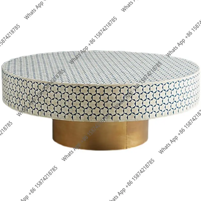 Modern handmade collage shell retro stainless steel brushed ancient Tong base round coffee table