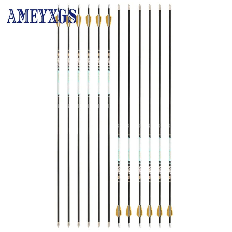 

6/12pcs Archery Pure Carbon Arrow Spine 600/700 ID 4.2mm Rubber Shield Vanes Straightness 0.001 Bow Hunting Shooting Accessories