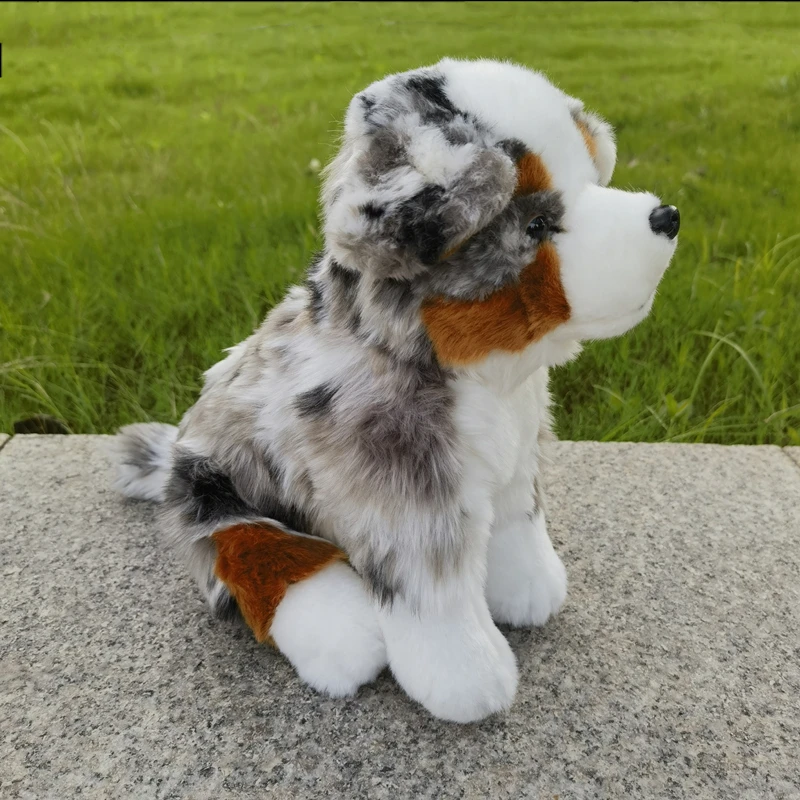 Australian Shepherd Dog High Fidelity Cute Plushie Dogs Plush Toys Lifelike Animals Simulation Stuffed Doll Toy Gifts For Kids