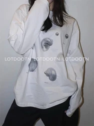 Lotdootn-女性用プリントTシャツ,ピュアコットン,ルーズ,ヴィンテージ,パールプリント,キュート,高品質,レトロ,夏