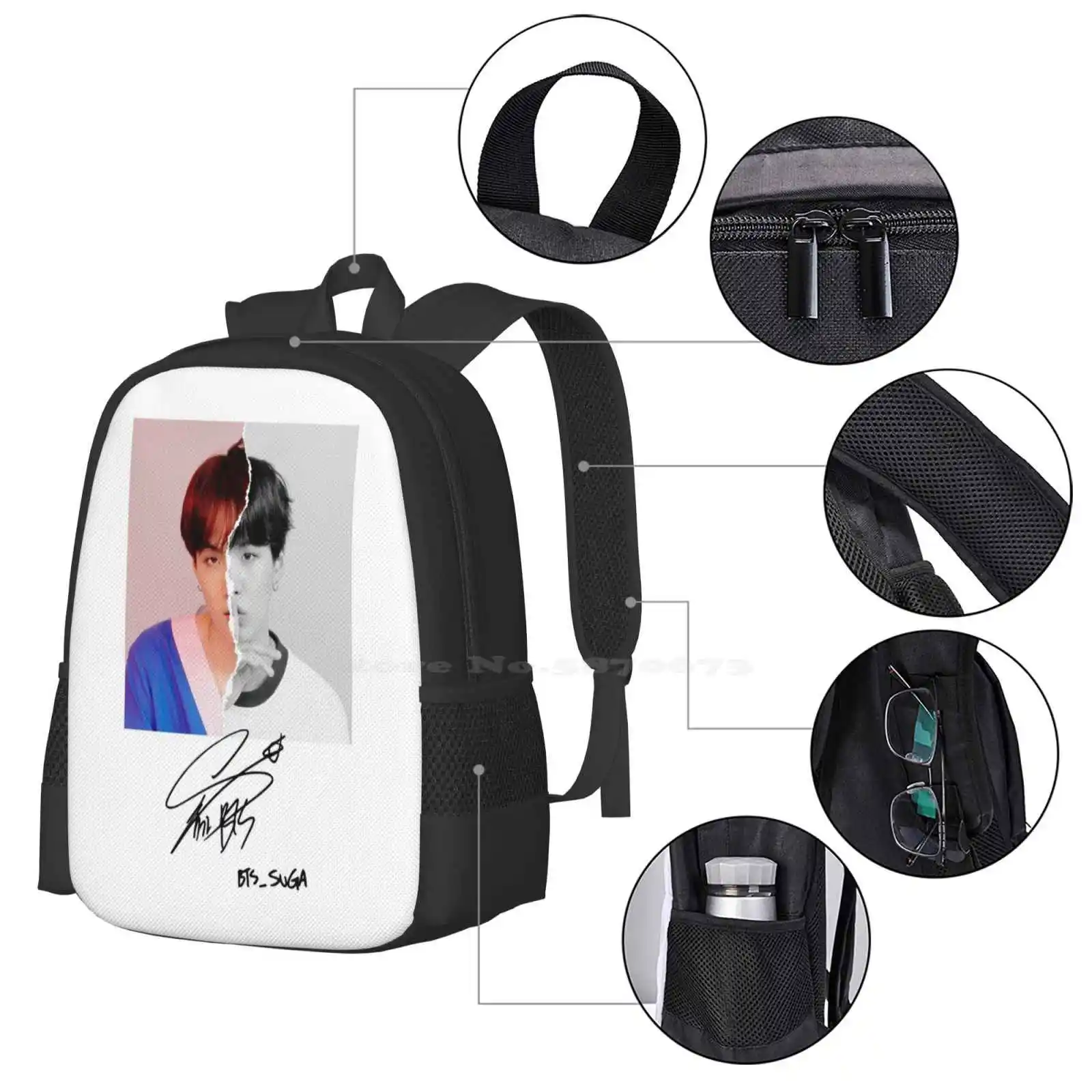 Suga Assinatura Moda Padrão Projeto Mochila, Mochila Escola Laptop Viagem, K-pop Exército Min Yoongi Yoongi Suga, te amo você