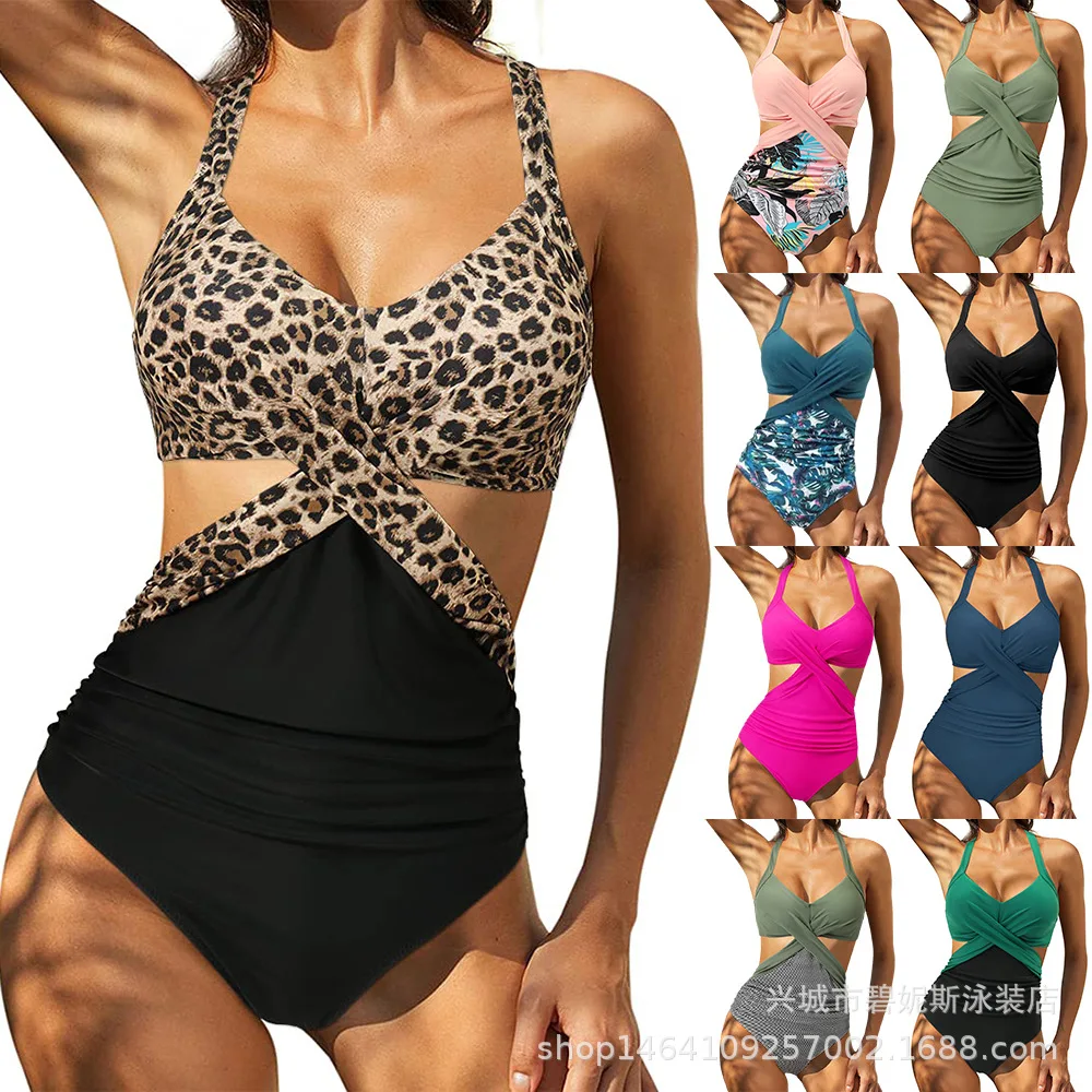 

Swimsuit Women's New European And American Sexy Foreign Trade One-piece Large Size Conservative Printed Swimsuit Women