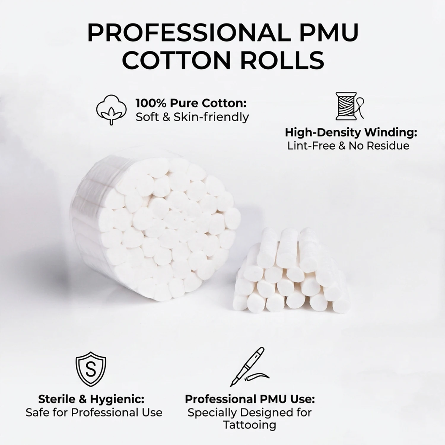 50pcs Disposable PMU Tattoo Cotton Rolls Sterile 0.8/1.0x3.8cm Pure Cotton for PMU Lip Lip Auxiliary Tools Tattoo & Cleaning