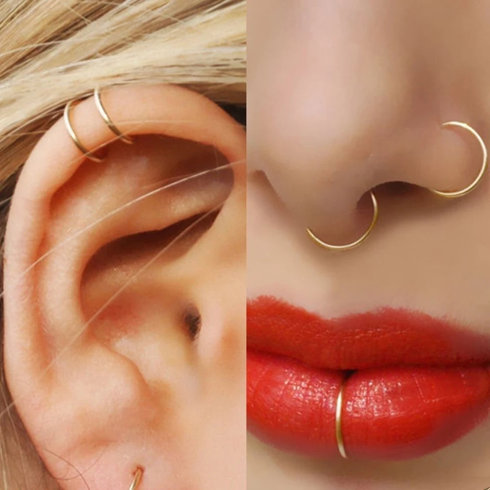 2Pcs Stainless Steel Seamless Segment Rings Nose Hoops Ear Piercing Tragus Nose Rings Ear Cartiliage Tragus Sexy Body Jewelry