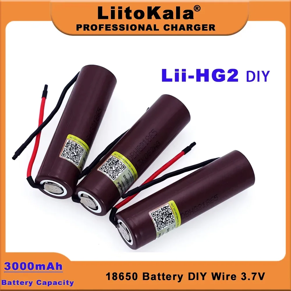 1-9PCS Liitokala HG2+DIY Wire 18650 3000mAh Electronic Cigarette Rechargeable Battery High-discharge, 30A Current Big Power